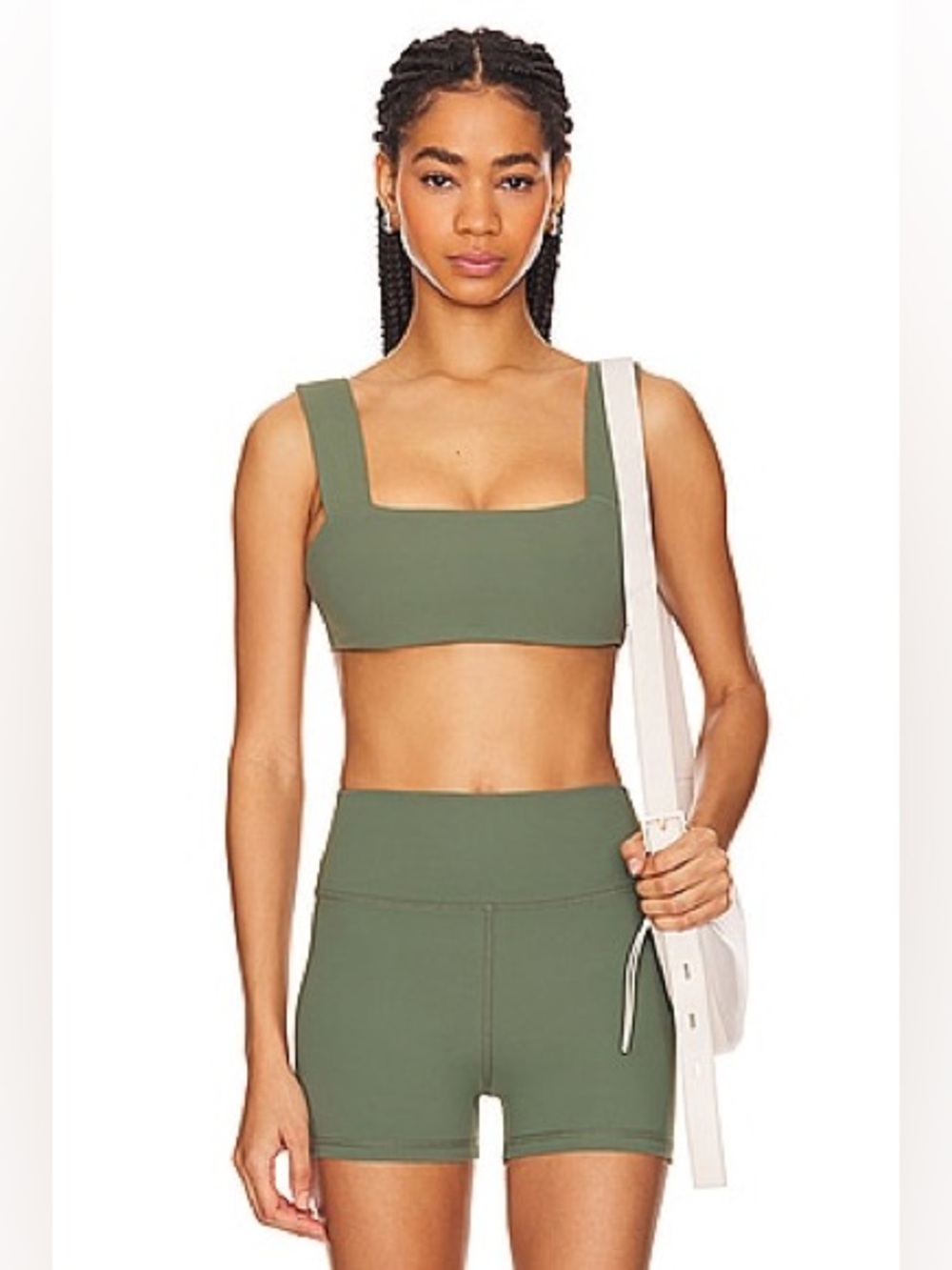 WeWoreWhat Bandeau Sports Bra in Solid Army Green